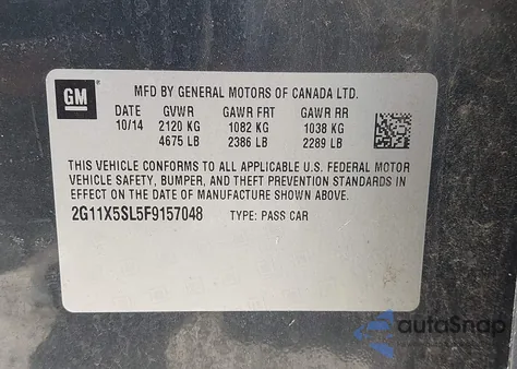 2015 Chevrolet Impala 1Fl from USA, damaged, VIN 2G11X5SL5F9157048